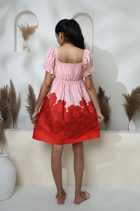 PINK AND RED FLOWER PRINTED DRESS